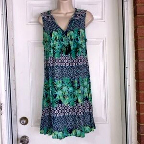 OLD NAVY Tropical Floral Dress  Sleeveless White Green Blue Yellow Womens Large - Picture 2 of 14